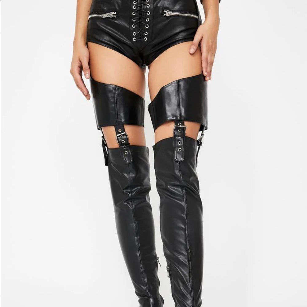 Thigh high boots with garter and belt